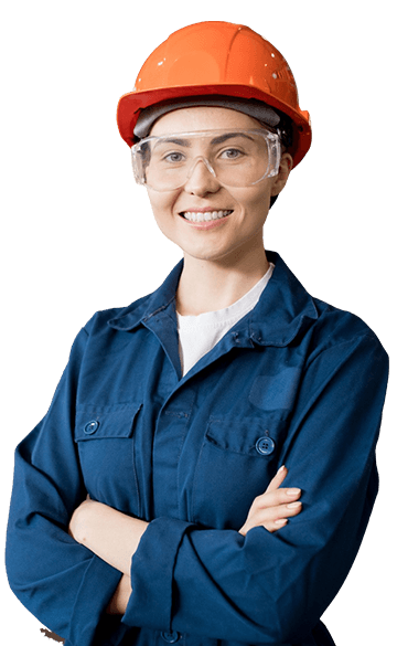 a woman wearing a hard hat and safety glasses